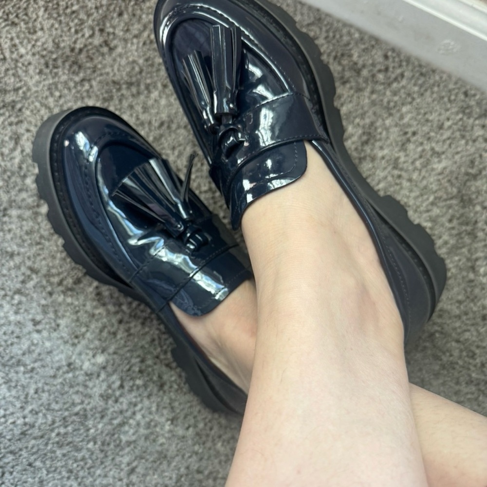 Patent Tassel Loafers in Navy — Women's Slip-On Flats